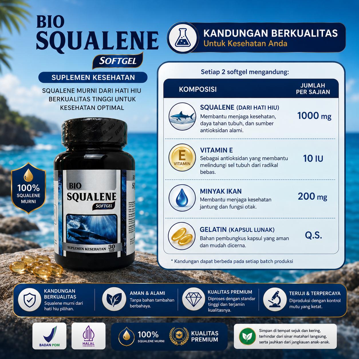 Bio Squalene 30 Softgel Original Obat Sperma Pria Penyubur Sperma Sedikit Kurang Banyak Pengental Air Mani Encer Penambah Jumlah Sel Sperma Meningkatkan Kualitas Gerakan Sperma Lebih Cepat Nyembur Sudah Halal BPOM 2